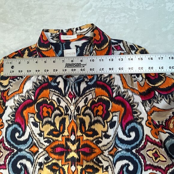 Chico's Womens No-Iron 100% Cotton Paisley Button-Up Shirt Top Size 1 Multicolor - Picture 6 of 8